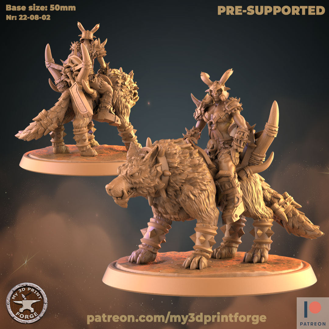 Female Mag'Har Orc Rider on Direwolf