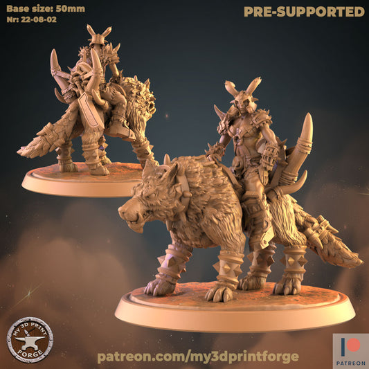 Female Mag'Har Orc Rider on Direwolf