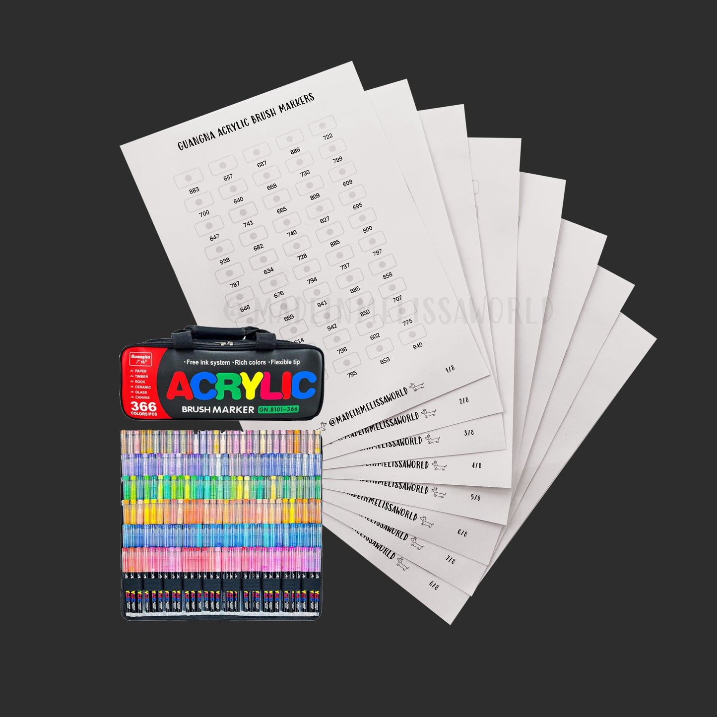 GUANGNA ACRYLIC BRUSH MARKER SWATCHES