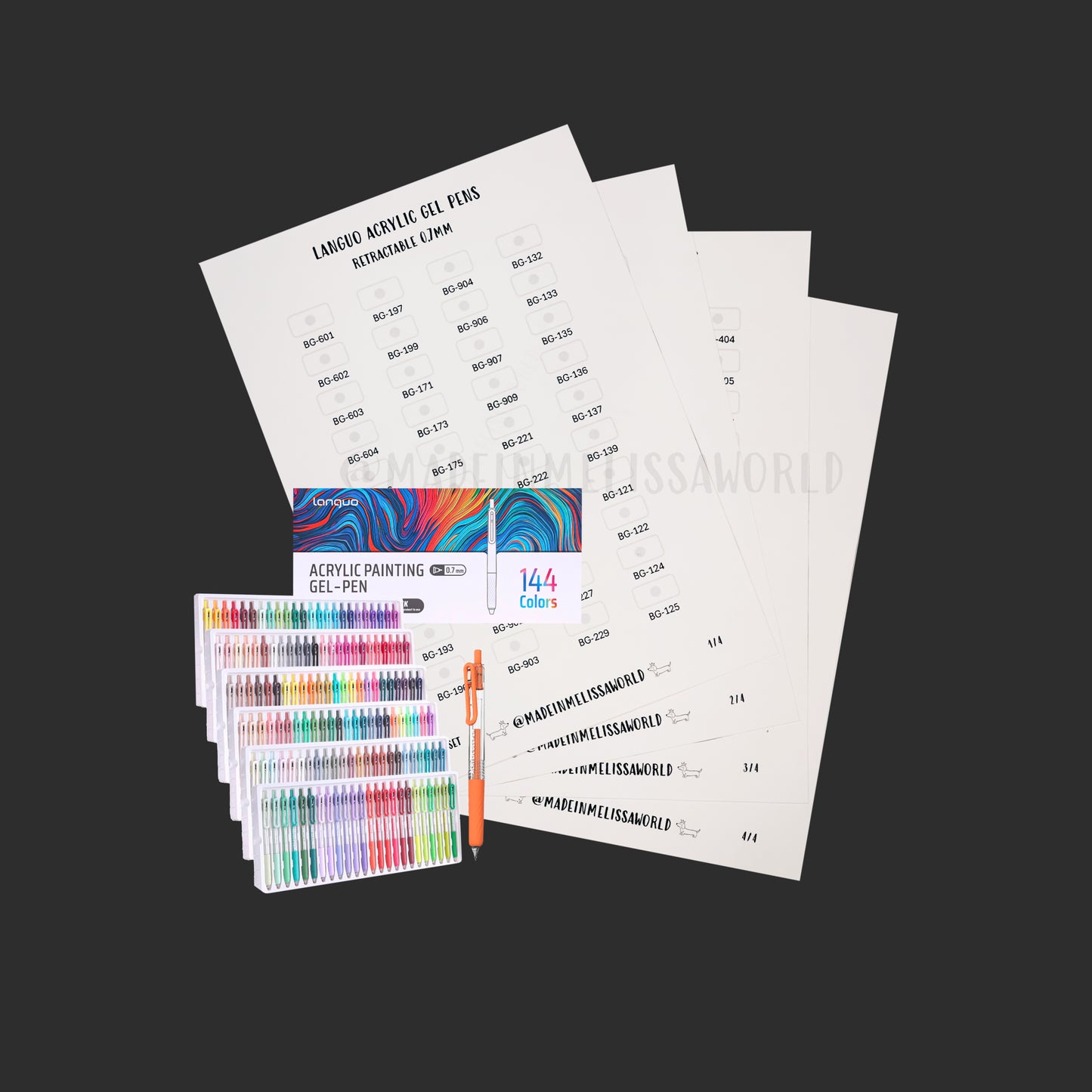 LANGUO RETRACTABLE 0.7mm ACRYLIC GEL PEN SWATCHES