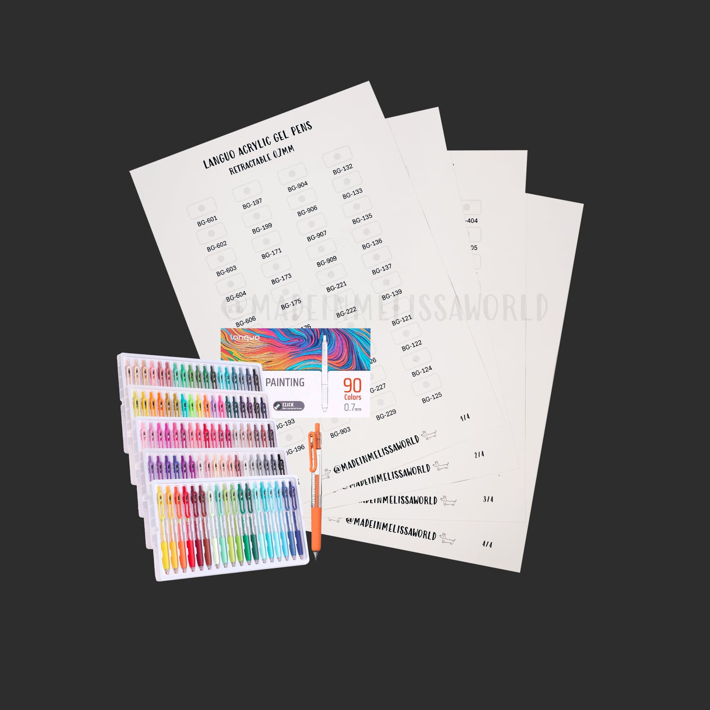 LANGUO RETRACTABLE 0.7mm ACRYLIC GEL PEN SWATCHES