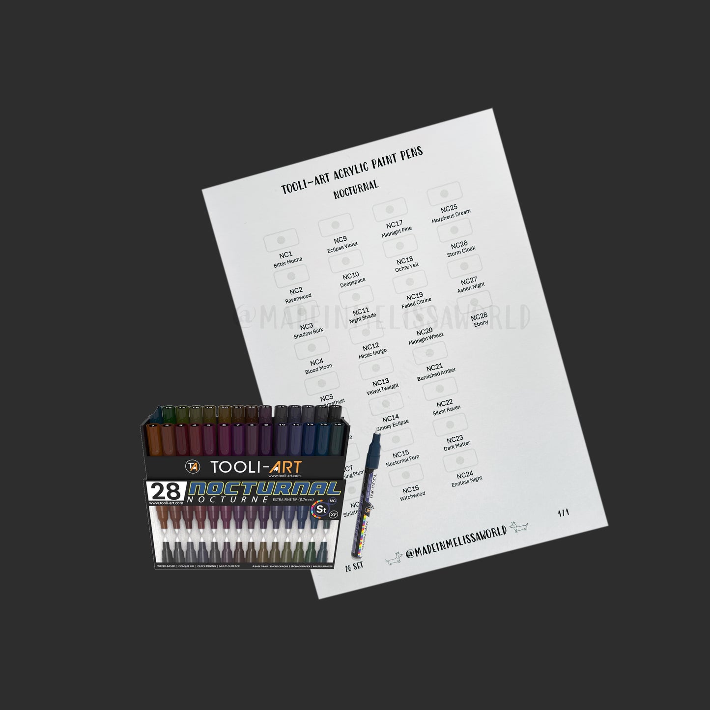 TOOLI-ART EXTRA FINE TIP ACRYLIC PAINT PEN SWATCHES