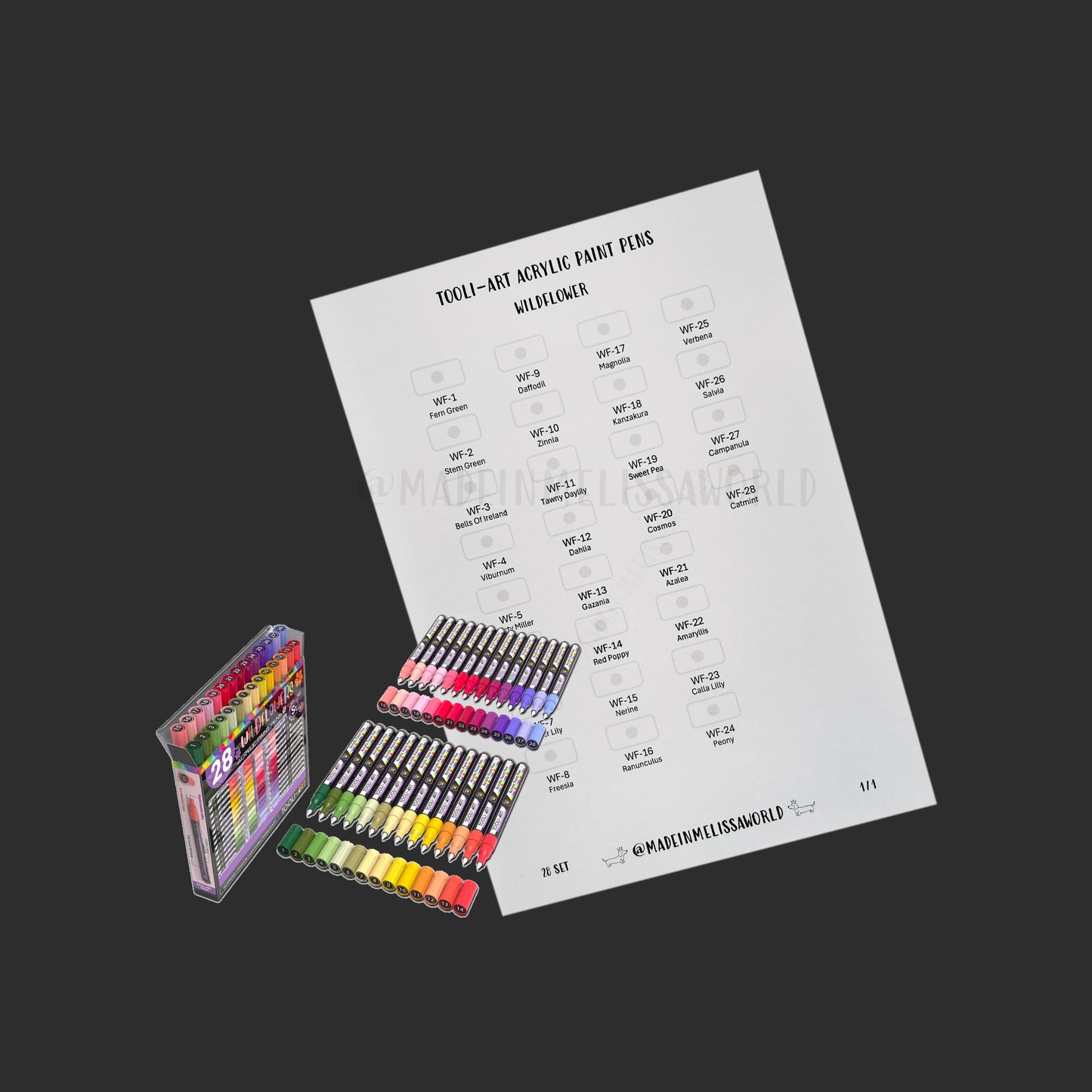 TOOLI-ART EXTRA FINE TIP ACRYLIC PAINT PEN SWATCHES