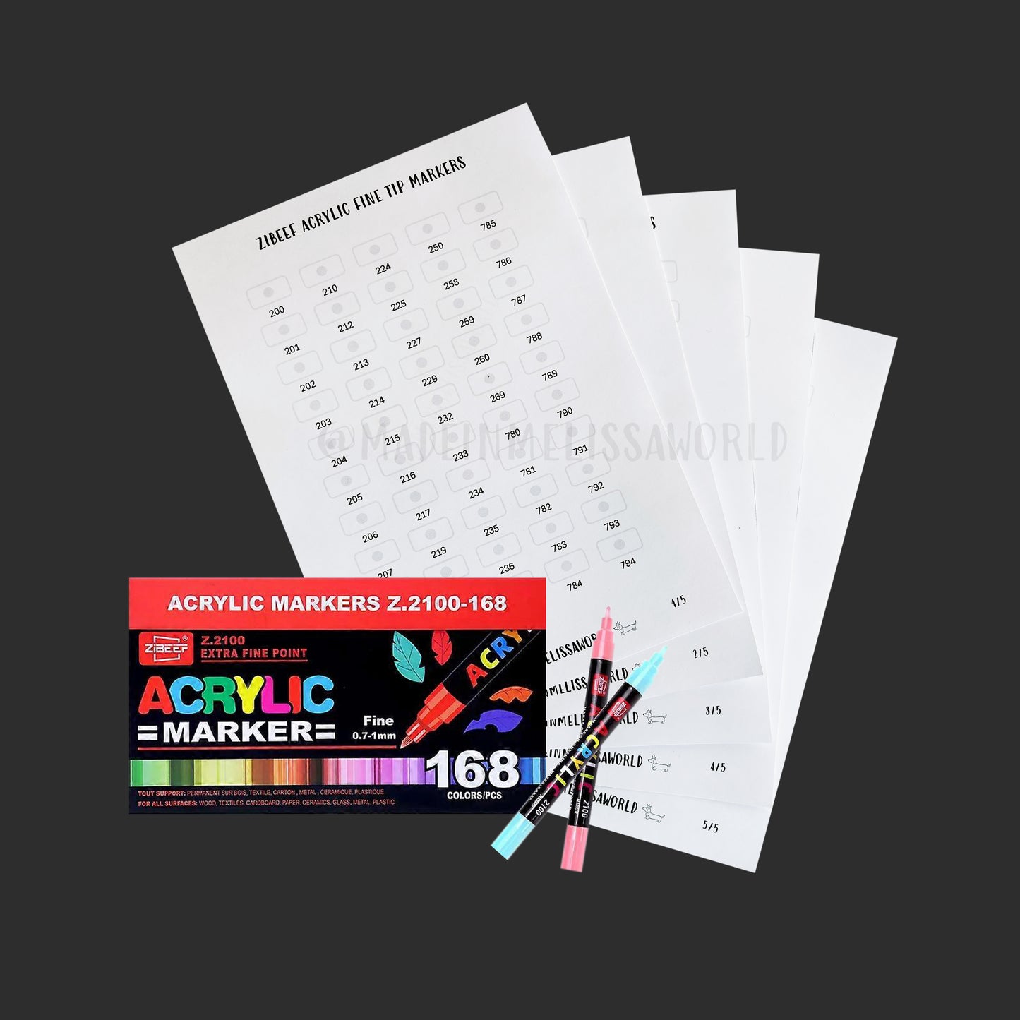 ZIBEEF ACRYLIC FINE TIP MARKER SWATCHES